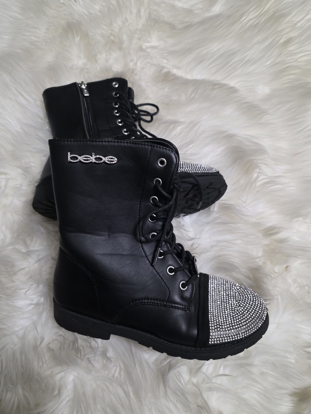 bebe Black Embellished Combat Boots